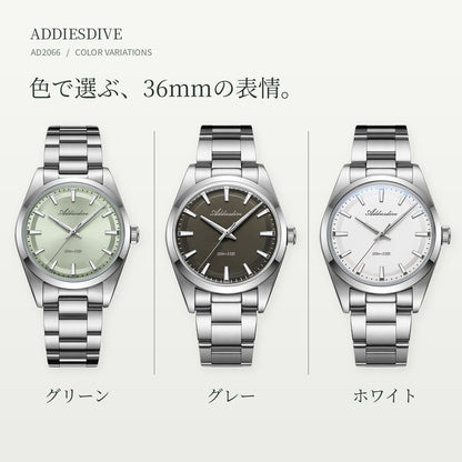 ADDIESDIVE 36mm AD2066 unisex watch for men and women in their 40s and 50s, waterproof quartz movement with Japanese-made movement