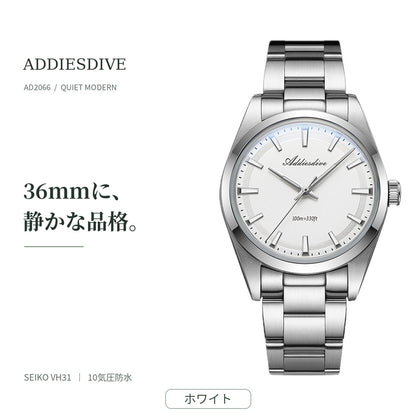ADDIESDIVE 36mm AD2066 unisex watch for men and women in their 40s and 50s, waterproof quartz movement with Japanese-made movement