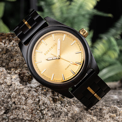 木製腕時計 ウッドウォッチ メンズ 40代 50代 クォーツ ブラック ブルー ゴールド ボボバード BOBO BIRD GT164