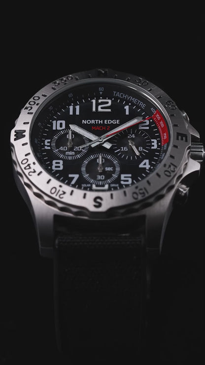 腕時計 メンズ ソーラー 方位ベゼル クロノグラフ 24時間計 5気圧防水 NORTH EDGE MACH2